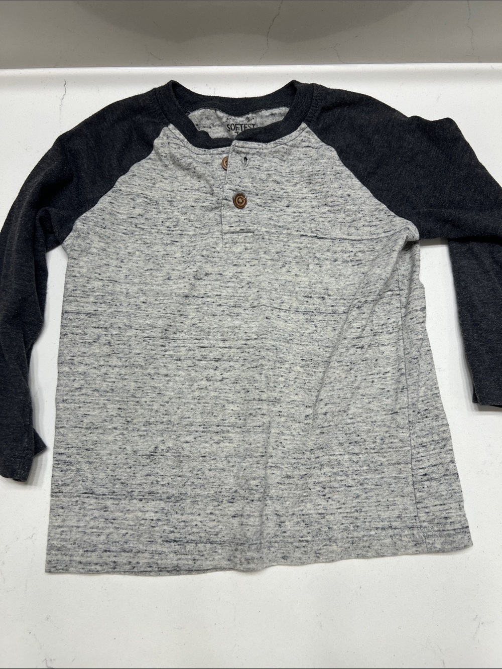 jumping beans Gray Heather Body with Black Raglan Long Sleeve Henley